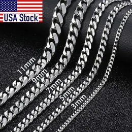 Pendanthalsband 3/5/7/9/11m Men's Silver Color Halsband Rostfritt stål Kubansk länkkedja för Mens Womens Basic Black Gold Tone Chokers KNM07 J230725