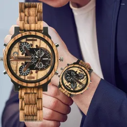 Armbanduhren Großes Zifferblatt Holzarmbanduhr für Männer Modeuhren Chronograph Militär Holz Quarzuhren Drop