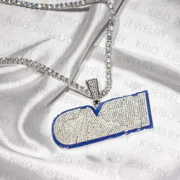 Hip Hop Jewelry Custom Fluorescent Name Pendant Iced Out Chain with Moissanite Letter Pendant