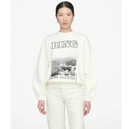 Anines Bing Designer Tide Sweatshirt Black Photo Landscape Printing Cotton Women's White Sweatshirt Sportswear Apparel Fashion Brand Tops Classic Fashion