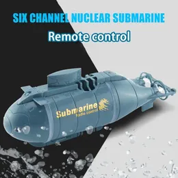 Elektriska/RC -båtar 2.4G 6CH Radio Remote Control Double Helix Turbo kraftfull elektrisk vertikal stigning ned Submarine Kids Water Lighting Boat RC Toy 230724