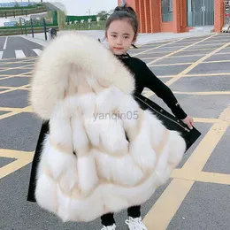 Piumino per bambini Cappotto in pelliccia di volpe sintetica Moda Inverno Capretto Ragazzi Ragazze Abbigliamento Abbigliamento Giacca con cappuccio spessa e calda Capispalla Parka Tuta da neve HKD230725