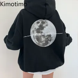 Womens hoodies tröjor Kimotimo Autumn Winter Hooded Hoodie Women Moon Print Top Korean Chic Lazy Back Letter Tryckt Långärmad kvinnlig tröja 230725