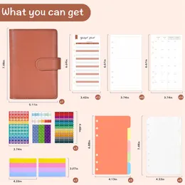 A6 PU Binder Budget Macaron Organizer Spiral Planner Notepads Covers with Zipper Envelopes Pockets