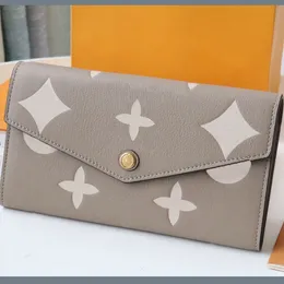 Lange Leder-Geldbörse für Damen, Designer-Sarah-Geldbörse mit geprägtem Blumenumschlag, Kartenhalter, Clutch-Tasche mit Box M81049