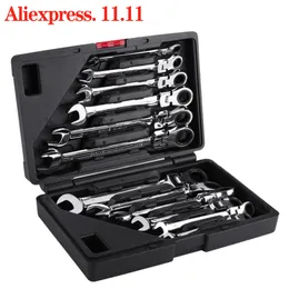 Skruvmejslar Flexibel spärr Skiftnyckel Key Spanner Set Nut Tool Head Ratchet Metric Spanner Key Set Car Repair Tools Open Key Wrench. 230724