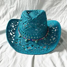 Berets Lake Blue Cowboy Straw Hat 2023 Western Sun Spring Knight Unisex Jazz Summer Wide Brimmed Sombrero Hombre