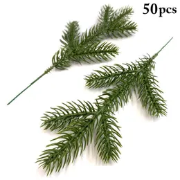 Decorative Flowers 50Pcs/Set Christmas Pine Pick Artificial Plastic Twigs Fake Greenery Plants Party Home Tree Decorations