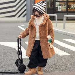 Kids Winter Lamb Fur Coat: Girls Warm Hooded Shearling Jacket