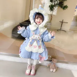 Down Coat Girls Lolita Cotton Padded Coat Winter New Baby Magnanimous Windproof Princess Cute Thick Hooded Jackets 2-7yrs Warm Outerwear HKD230725