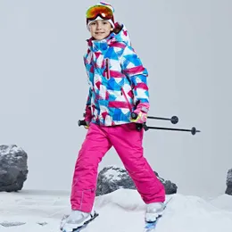 W dół wodoodporne dla dzieci garnitur termiczne spodnie narciarskie+kurtka chłopiec dziewczyna sportowe zimowe wiatroodporne jakość narciarstwa dla dzieci i snowboard 2PCS HKD230725