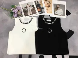 T-shirt da donna Designer Knits Vest Tee Crop Top con paillettes Letter Pattern Camicie Runway High End Brand Elasticity Stretch Sleeveless Pullover T-shirt UD27