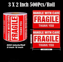 3x2 Inch 500Pcs/Lot Fragile Handle with Care Stickers Waterproof Big Small Labels 3" x 2" Permanent Adhesive Warning Sticker for Shipping