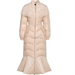 Damskie puch Parkas Winter New Women Long Stand-Up kołnierz Tassel zszywa Lotus Liść moda moda kurtka paliwa casacis feminino outono inverno HKD230725