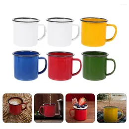 Canecas 6 Pcs Kids Copos Água Copos Café da Manhã Copos Handheld Café Esmalte Leite Casa Rústico Escritório