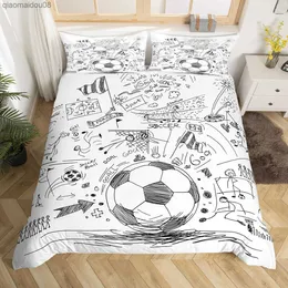 غلاف لحاف كرة القدم مجموعة مرسومة باليد شبكة كرة القدم Network Team Sports Bedding for Boys Teens Men Twin Cofforter Cover L230704