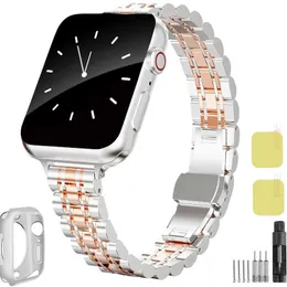 Slim Watch Band kompatibelt med Apple Watch Band 41mm 44mm 45mm 42mm 40mm 38mm rostfritt stål Iwatch -band för Apple Watch Series 8 7 6 5 4 3 2 1 SE