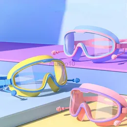 Goggles dla dzieci gogle gogle dziewczyna chłopiec duża ramka Wodoodporna antyfog HD Transparent wgniecenia dla dzieci szklanki pływania z zatyczka HKD230725