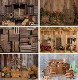 Bakgrundsmaterial Fall Farm Door Backdrop Rural Warehouse Barn Fotografi Bakgrund Old Western Cowboy Children's Birthday Party Decoration X0724