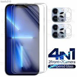 4in1 الزجاج الواقي لـ iPhone 13 Pro Max Camera Ferded Glas Aifon I Phone 14 Plus 13 Mini 13Pro Screen Protector Armor Film L230619