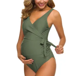 Moderskap Swimwears Liu Qu Maternity Swimsuit V Neck graviditet Badkläder Elegant slips Front Bowknot Bathing Suit Monokini Summer 230724