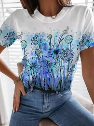 T-shirt da donna Summer Street Casual a maniche corte Stampa floreale Moda Basic Girocollo Slim Fit T-shirt comoda XS-8XL