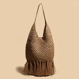 Abendtaschen Quaste Strohtasche gewebt Rattan Schulter Messenger Strand Handtasche Frauen