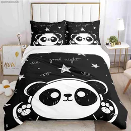 Cute Panda Copripiumino Cartoon Kawaii Consolatore Set di biancheria da letto Copripiumino morbido e custodie per adolescenti Single / Double / Queen / King L230704