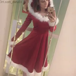 Grundlegende Freizeitkleider Freizeitkleider Jahr Weihnachten Kleid Frauen Erwachsene Weihnachten Santa Come Sexy Langarm Plüsch Warm Kapuze Fancy Plissee 220926 Z230725