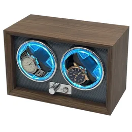 İzle Kutuları Kılıflar Sargı Kutusu Mavi LED Işıklar Rolex Otomatik Saatler için İki Yuva Zincirinde Görüntü Kılıfı Uxury Watch Winder 230724
