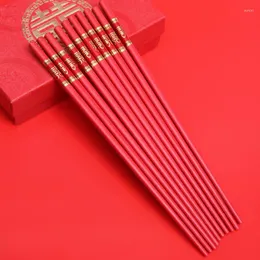 Chopsticks 2 Pairs Chinese Red Wedding Household Tableware Gold Blessing Set For Japan Korean Kitchen Supplies Festive Gift