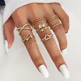 New Fashion Geometric Knuckle Rings set For Women Crystal Gold Color Finger Ring Boho Ladies Wedding Jewelry Gift