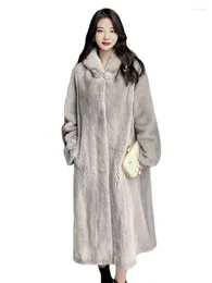 Women's Fur 2023 Mink Coat Winter Long Imitation Casual Warm Windbreaker Loose Hooded Faux Jacket Feminina