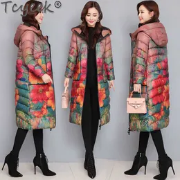 Women's Down Parkas Tcyeek Long Down Jacket Women Puffer Jacket Female Elegant Print Floral 2022 Autumn Winter Coat Warm Top Woman Abrigos De Mujer HKD230725