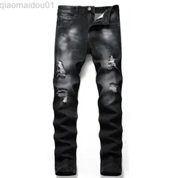 Męskie dżinsy dżinsy dżinsowe męskie dziura zrujnowana splusowa rozmiar Casual European and American Ripped Pants Trend 230706 L230725