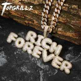 Collares pendientes TOPGRILLZ Nombre personalizado Letras de burbujas Collar colgante Hip Hop Hombres Joyería personalizada Oro Plata Cadenas de dijes Regalos 230725