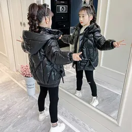 Down Coat Winter Down Cotton Jacket for Girls Wednesday Costumes Big Kids Warm Zipper Hooded Outerwear Imitation Leather Coats Send HKD230725
