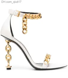 Сандальцы роскошные бренд Tom-F-Sandal Sandal Women Women Women High Heel обувь зеркало кожаная цепь детальная 105-мм каблуки сандалии лодыжки с коробкой Z230727