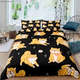 Shiba Inu Bettbezug, süßes Shiba Inu Bettwäsche-Set, Hund liebt Bettwäsche-Set, Mikrofaser, Cartoon-Tier-Muster, Queen-King-Bettbezug, L230704