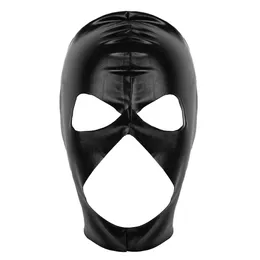 Unisex lateks maske seksi rol oyna parlak metalik açık gözler ve ağız başlık tam yüz maske kaputu cosplay seksi kostüm maskeleri