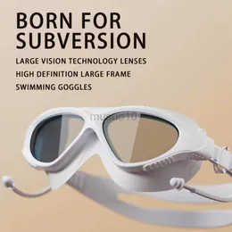 Goggles 2023 Big Frame Swimming Goggles البالغين مع سدادات الأذن للنظارات للرجال للنساء HD Goggles Sile Eyewear HKD230725