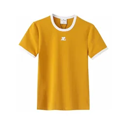 Женская дизайнерская футболка, летняя футболка с коротким рукавом, повседневная футболка контрастного цвета с вышивкой 525