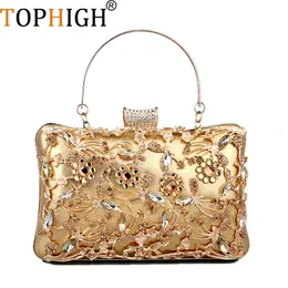 Evening Bags TOPHIGH Hollow Out Style For Women Rhinestones Metal Luxury Design Day Clutch Shining Shoulder Party Purse 230725