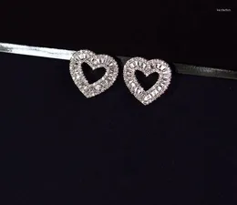 Stud Earrings 925 Silver High-end Simple Heart-shaped Square Diamond Shining Temperament Fashion All-match BlingBling Zircon