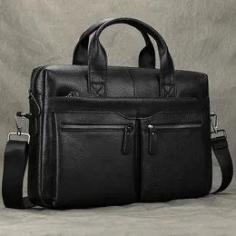 ブリーフケースLuufan Men s Business Briefcase Fit 15 "PC本物のレザーハンドバッグリアル男性ラップトップA4オフィスマンクロスボディバッグ230724