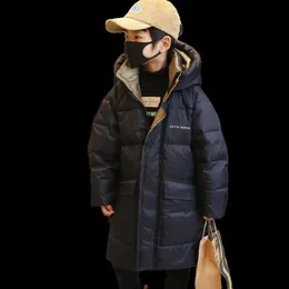 Down Coat Winter Kid Boy Down Cotton Hooded Collar Jacket Fashion Long Coat Teen Overcoat Outdoor Sport Windproof Snowsuit 2023 New Korean HKD230725