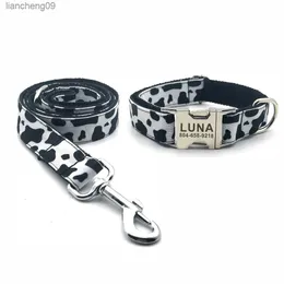 Персонализированный шаблон коровей для питомца Custom Puppy Id Tag Регулируемый кошачий аксессуар Black White Basic Dog Collars Leash L230620
