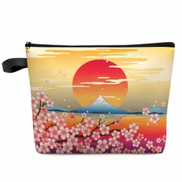 Japanischer Stil Mt. Fuji Sakura Große Kapazität Reisekosmetiktasche Tragbare Make-up-Aufbewahrungstasche Damen Wasserdichtes Federmäppchen