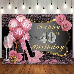 Materiał w tle 40. urodziny Szczęśliwy Backer Banner Pink Rose Gold Women's 40. rocznica 40 -dniowe tło Diamond High Heels x0724