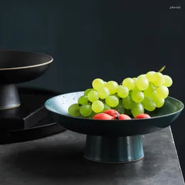 Plates Japanese-style Ceramic Tall Fruit Plate Snack Refreshment Household Tableware Living Room Storage Tray CN(Origin)